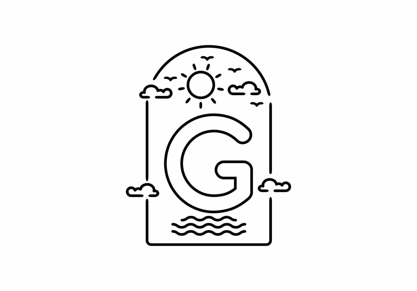 Line art illustration of beach with G initial name vector