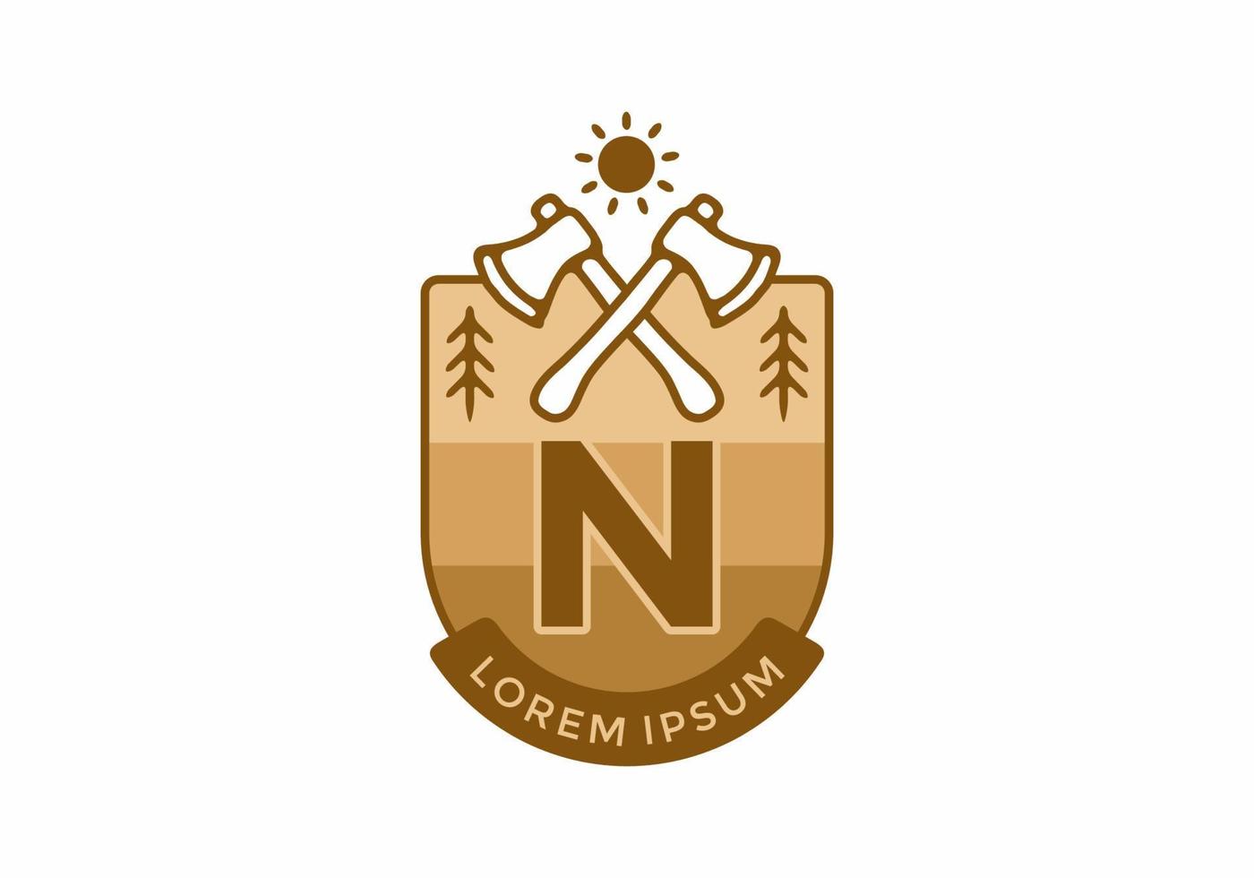 Line art illustration of camping ax with N initial letter vector
