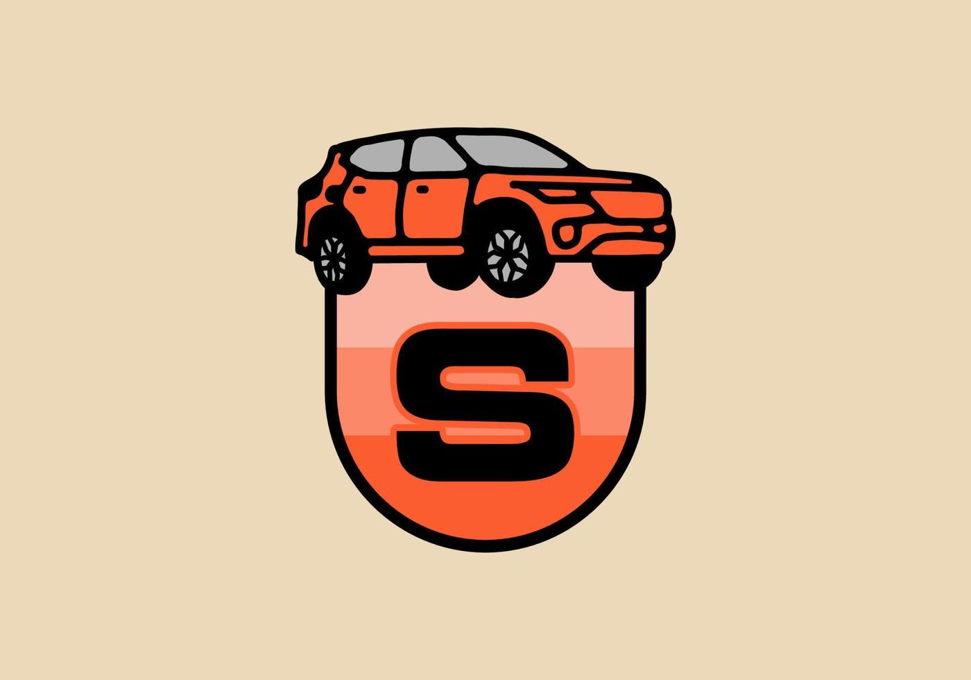 Line art illustration of car with S initial letter vector