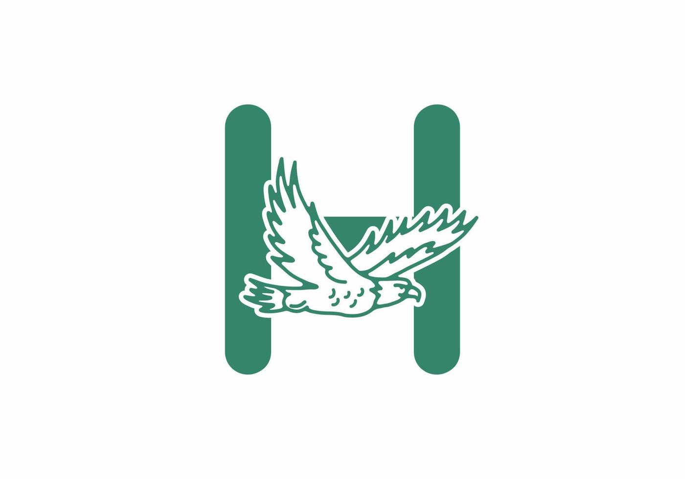 Line art illustration of flying eagle with H initial letter vector