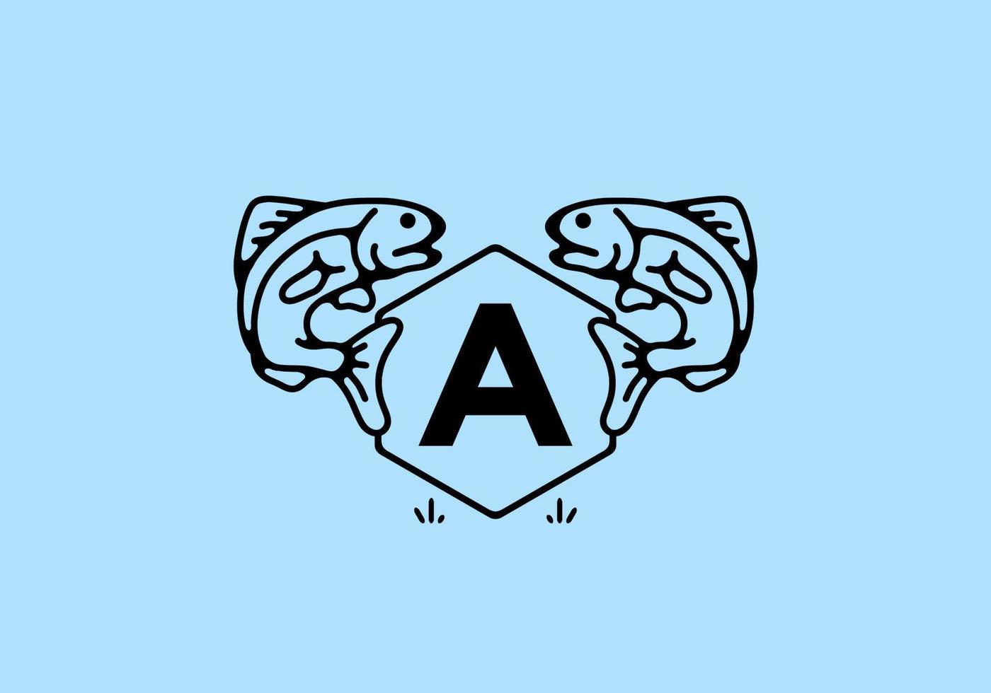 Line art illustration of fish frame with initial letter vector