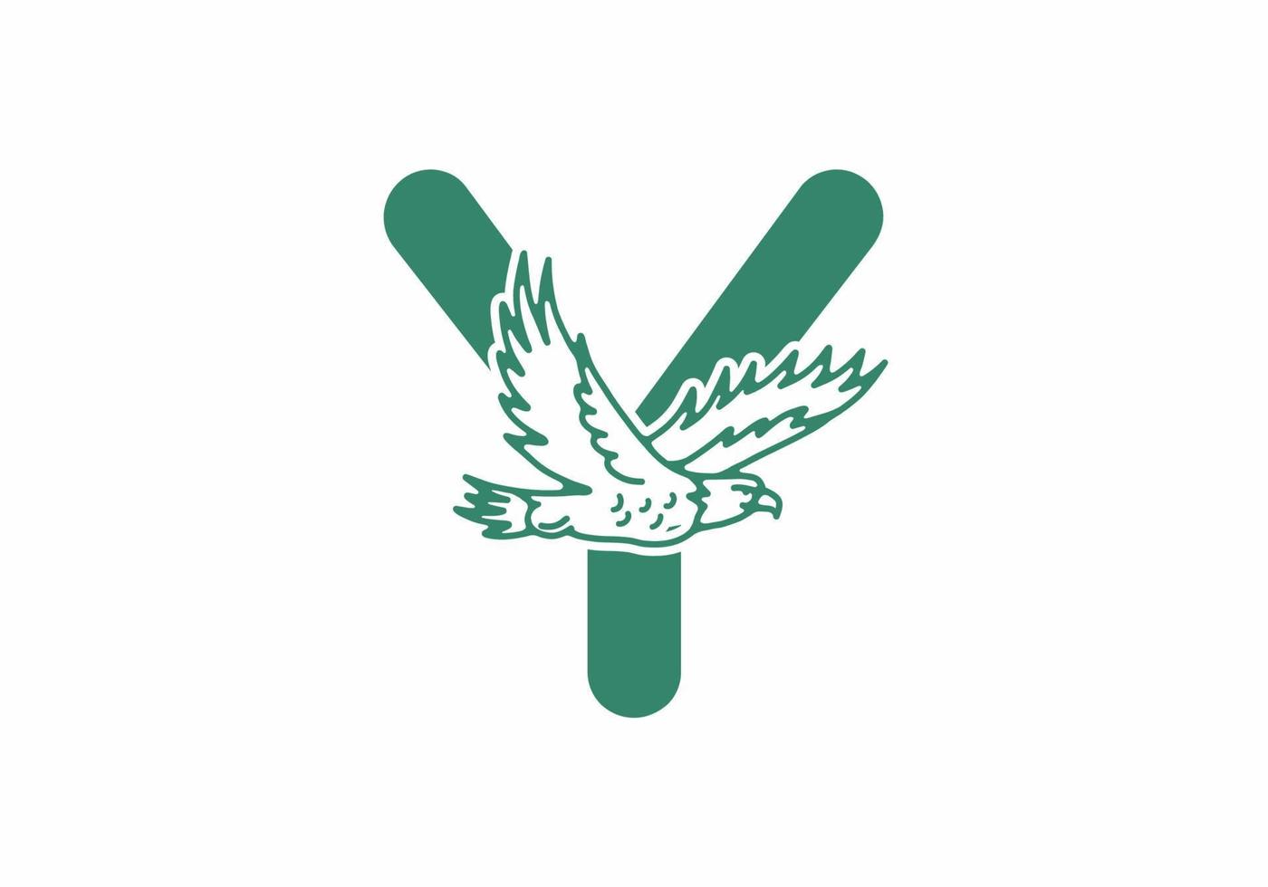 Line art illustration of flying eagle with Y initial letter vector