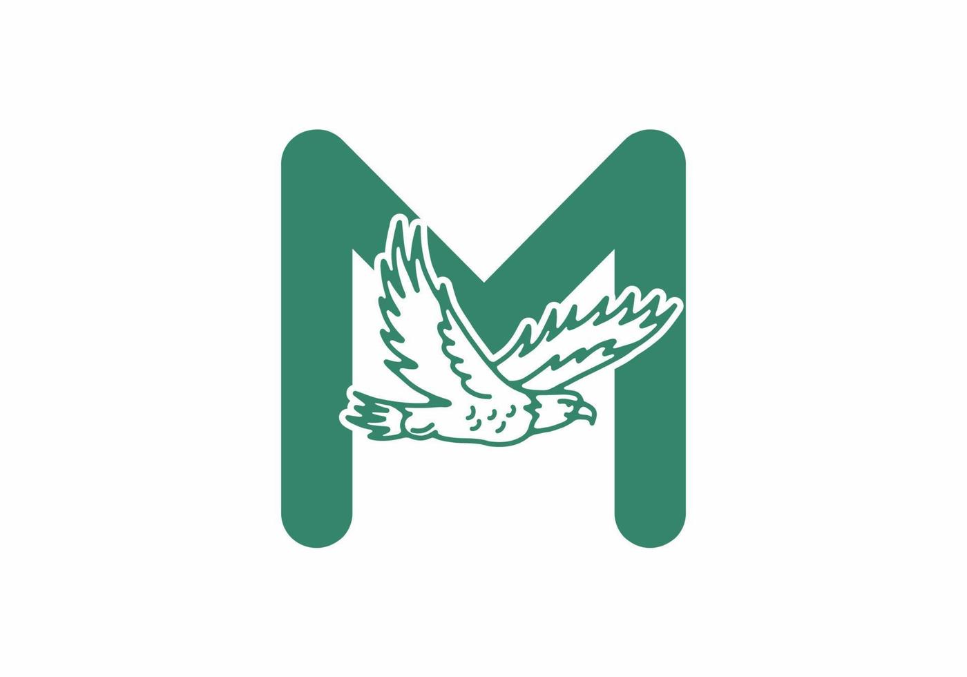 Line art illustration of flying eagle with M initial letter vector