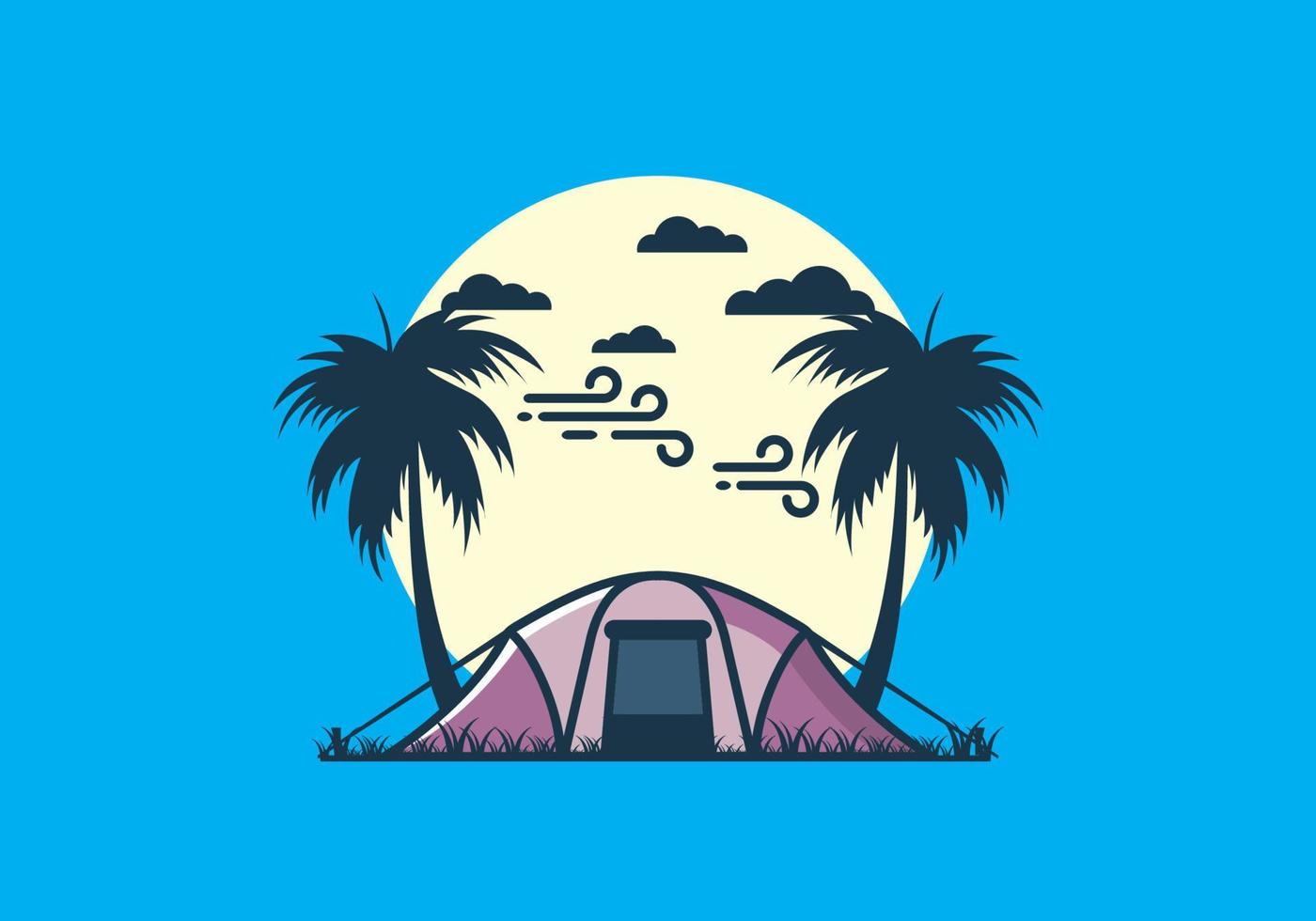 Stay in tent under coconut trees flat illustration vector