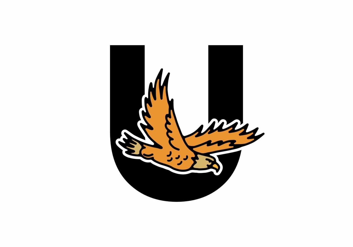 Line art illustration of flying eagle with U initial letter vector