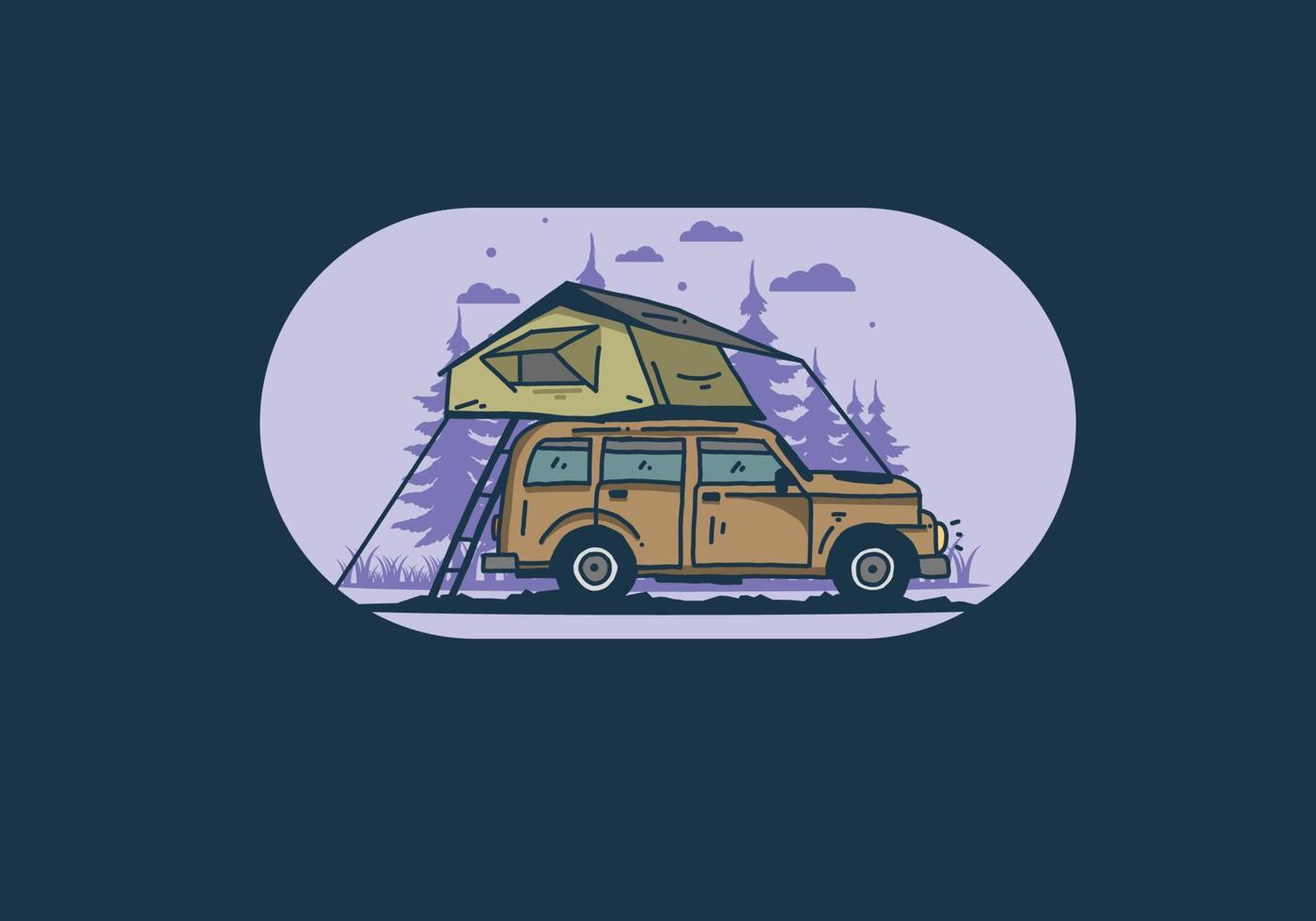 Camping on the roof of the car illustration vector