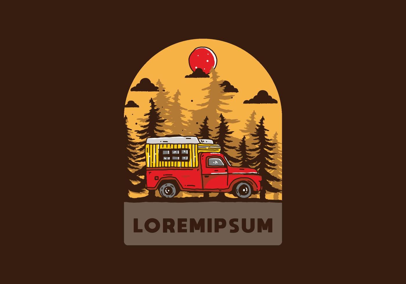 Wood campervan in the forest illustration vector