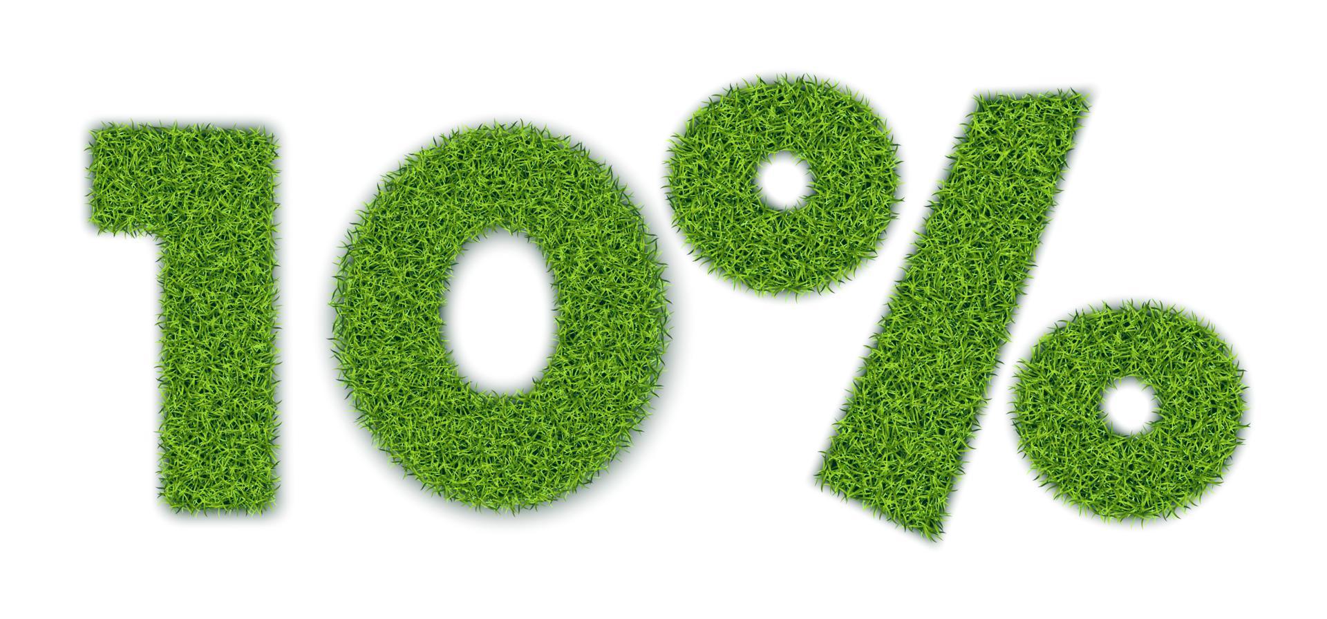 10 percent  shapes with garden grass texture. Seasonal sale. Banner for advertising. 3D realistic style. Separate on a white background. Vector. vector