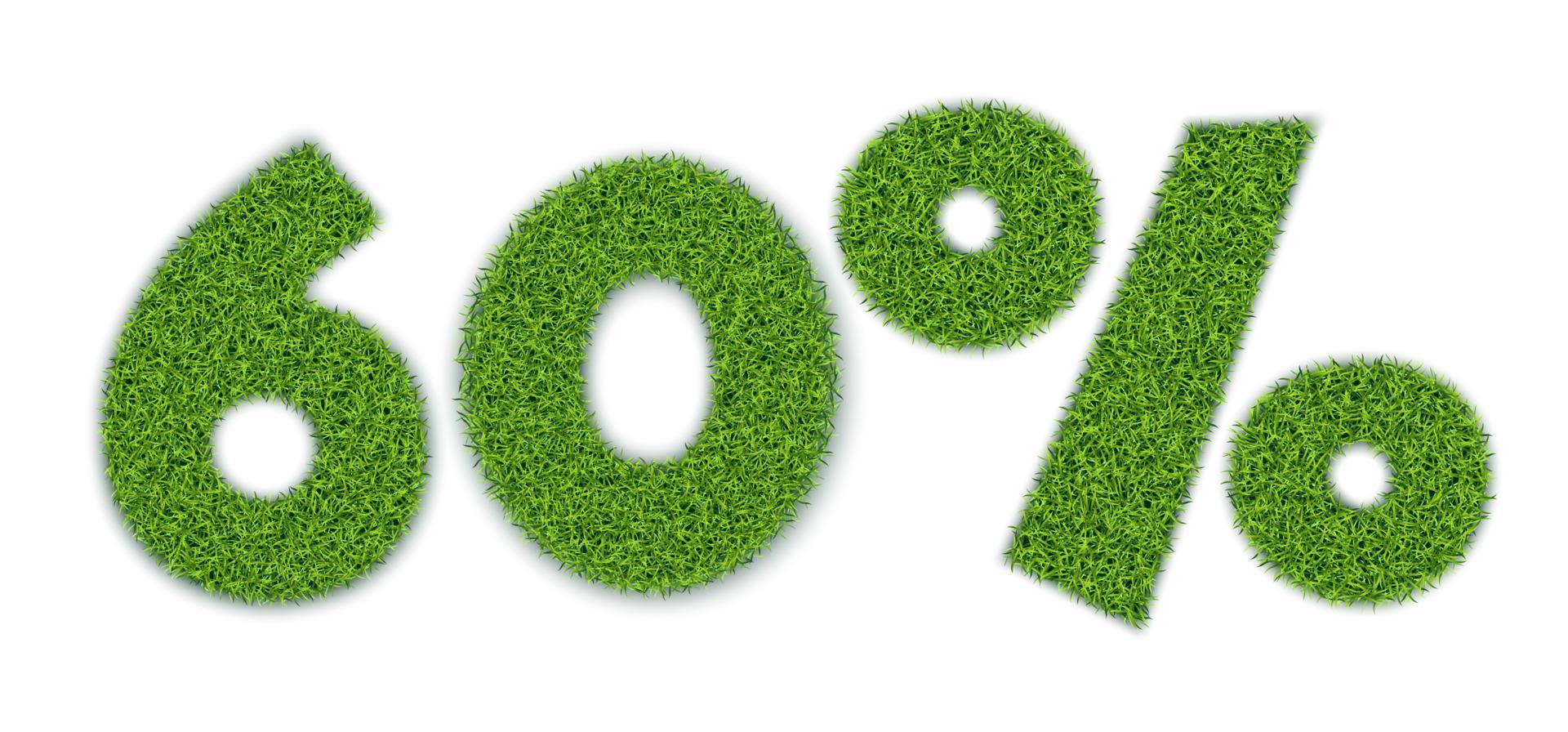 60 por ciento de formas con textura de hierba de jardín. venta de temporada. pancarta para publicidad. estilo realista 3d. separar sobre un fondo blanco. vector. vector