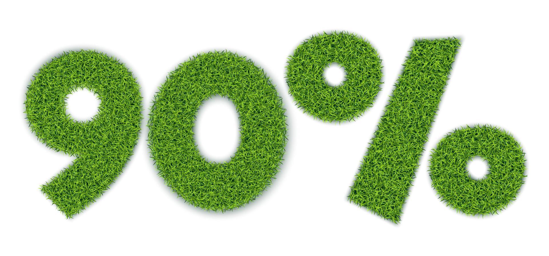 90 percent  shapes with garden grass texture. Seasonal sale. Banner for advertising. 3D realistic style. Separate on a white background. Vector. vector
