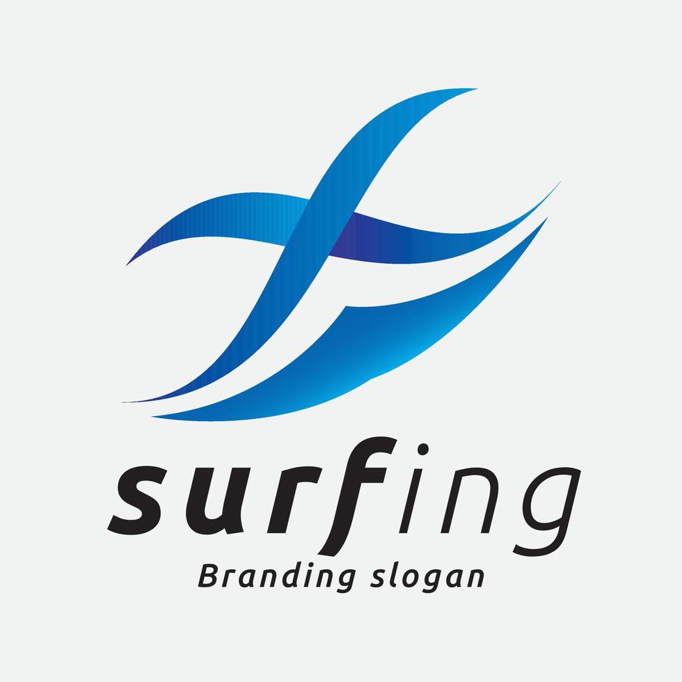 deporte de surf en la playa y logo de olas vector