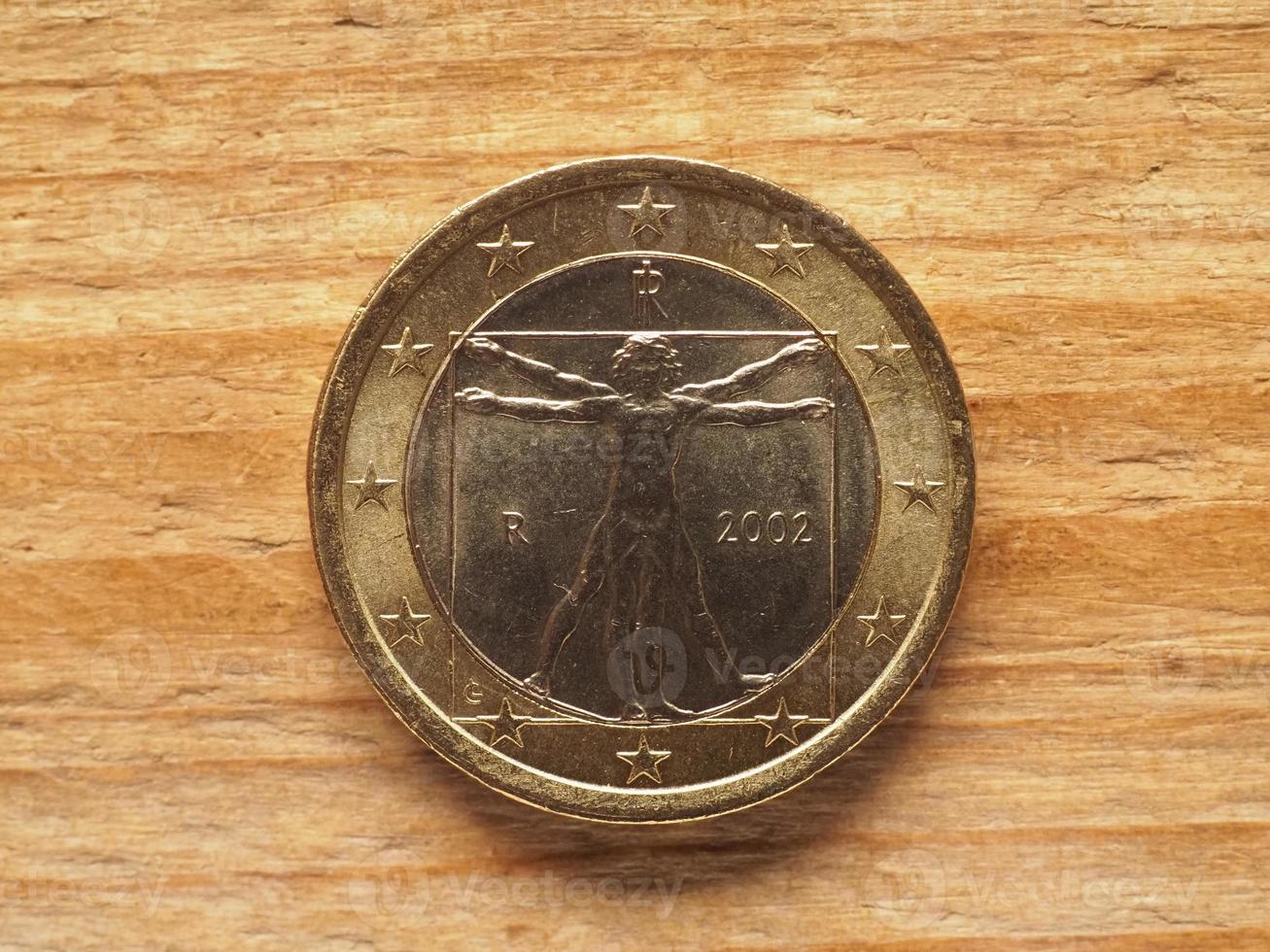 1 Euro coin showing Vitruvian man by Leonardo da Vinci, currency photo