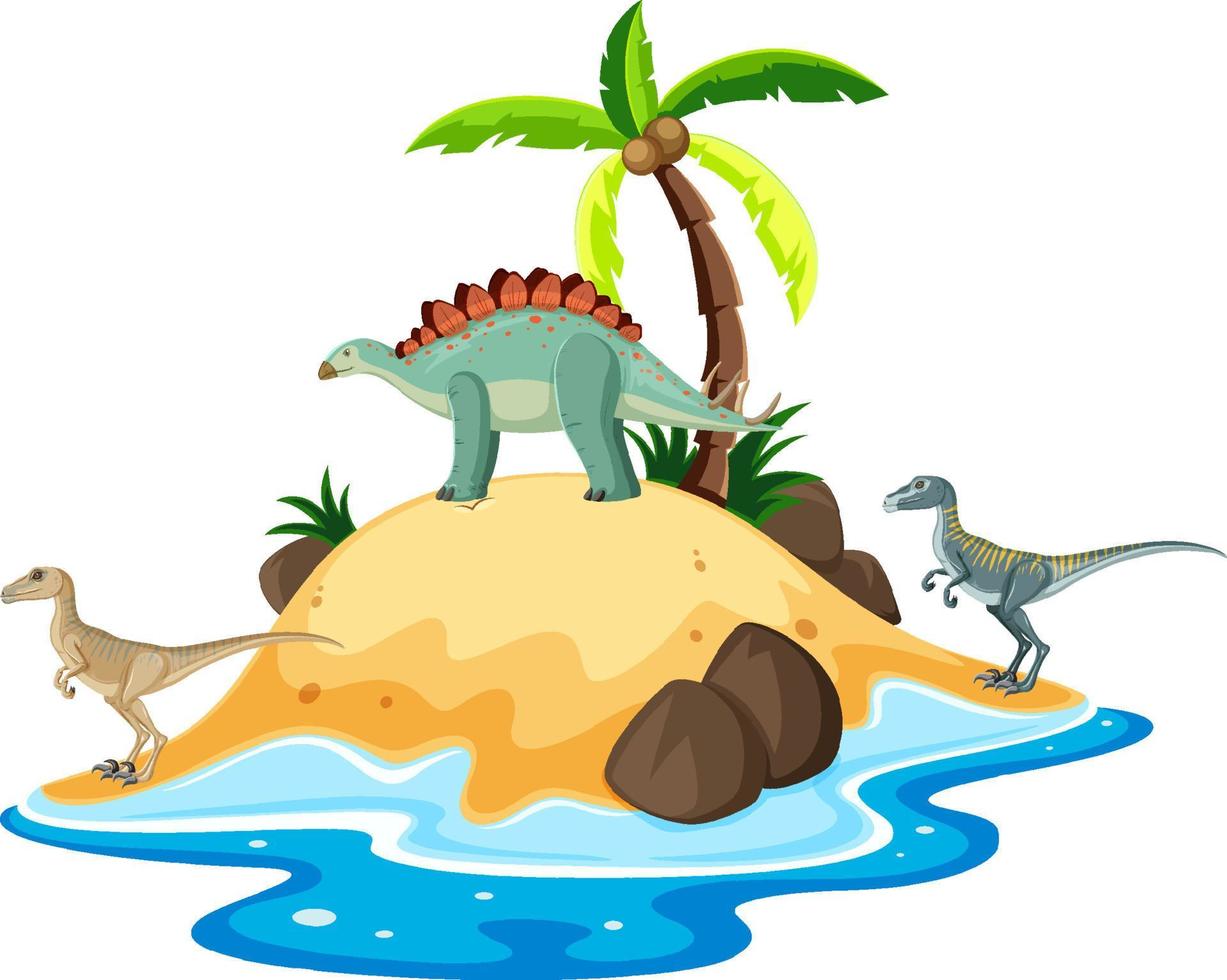 Scene with dinosaurs on island vector