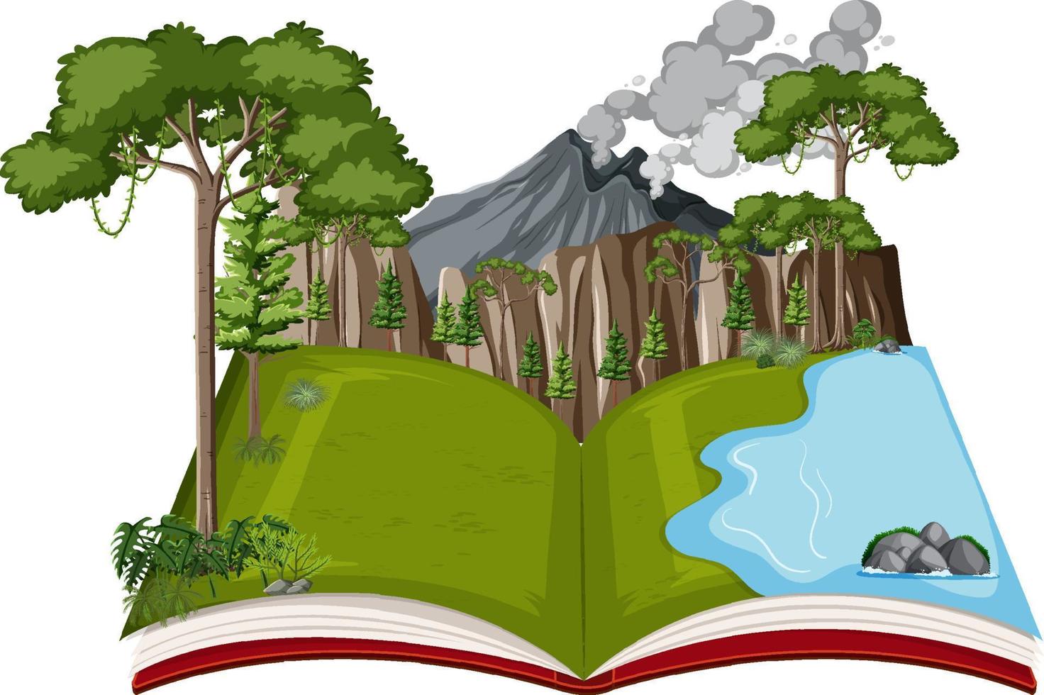 Book with volcano and forest vector