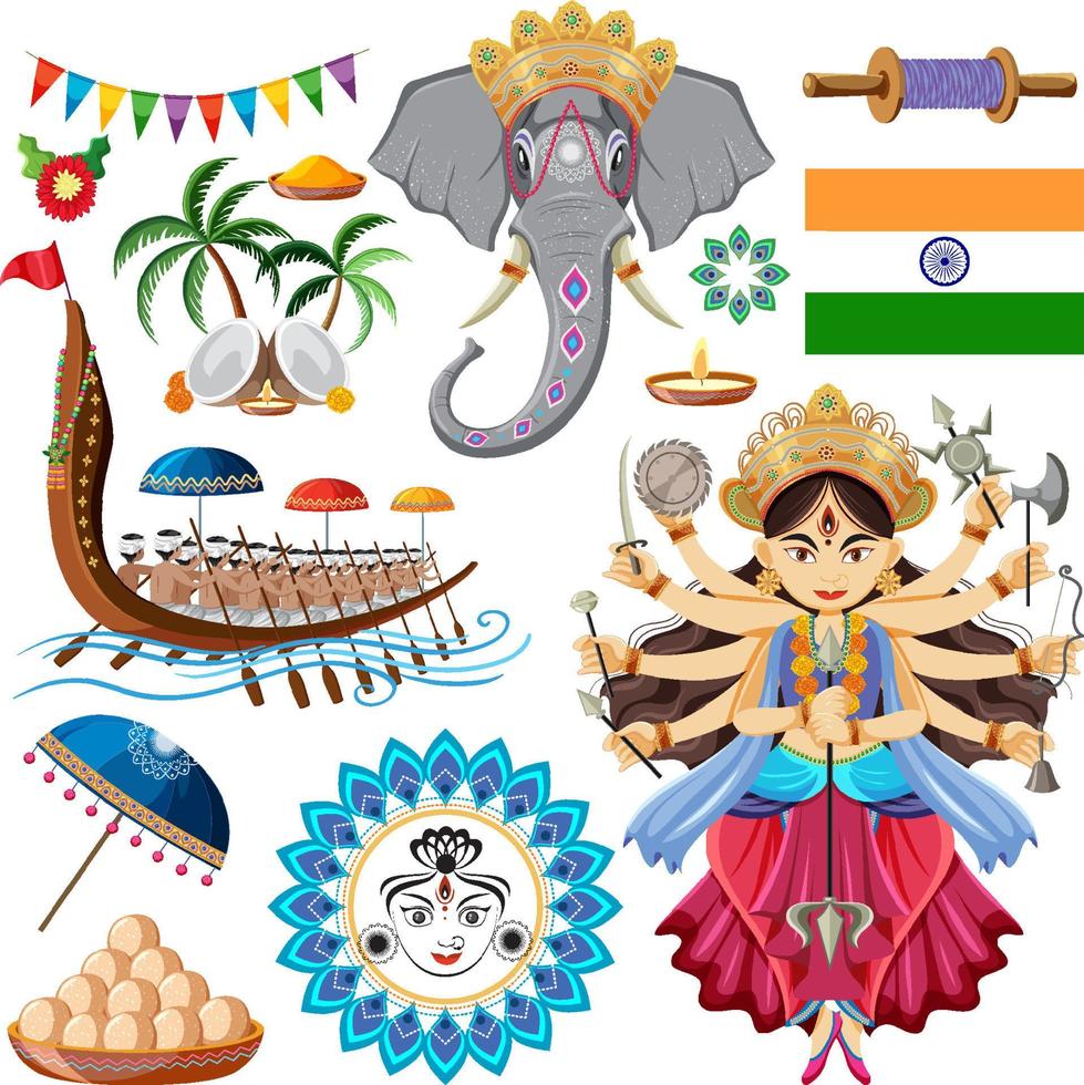 conjunto de objetos y símbolos de la cultura india vector