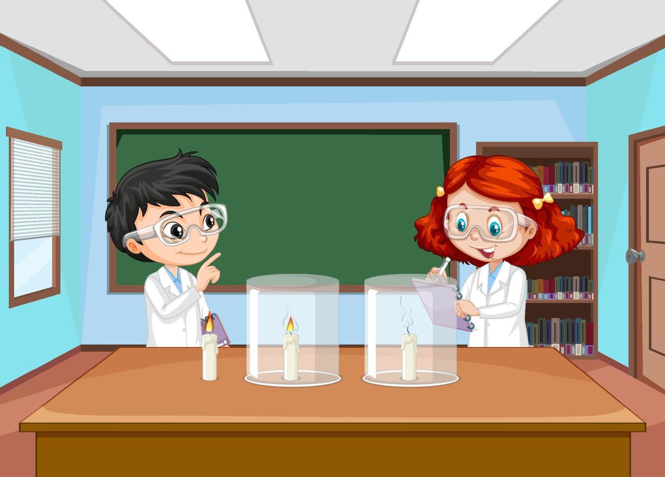 niños científicos haciendo experimentos científicos vector