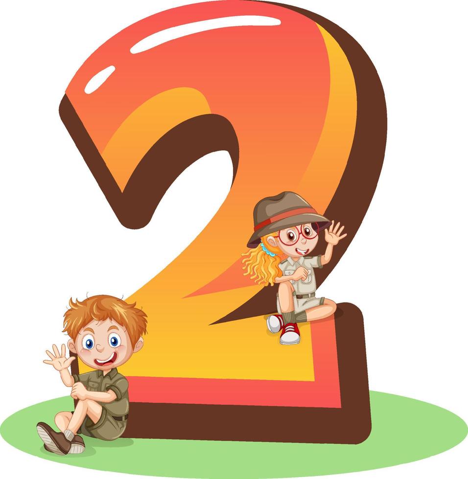 Two kids with number two cartoon vector
