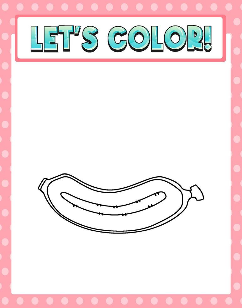 Worksheets template with lets color text and banana outline vector