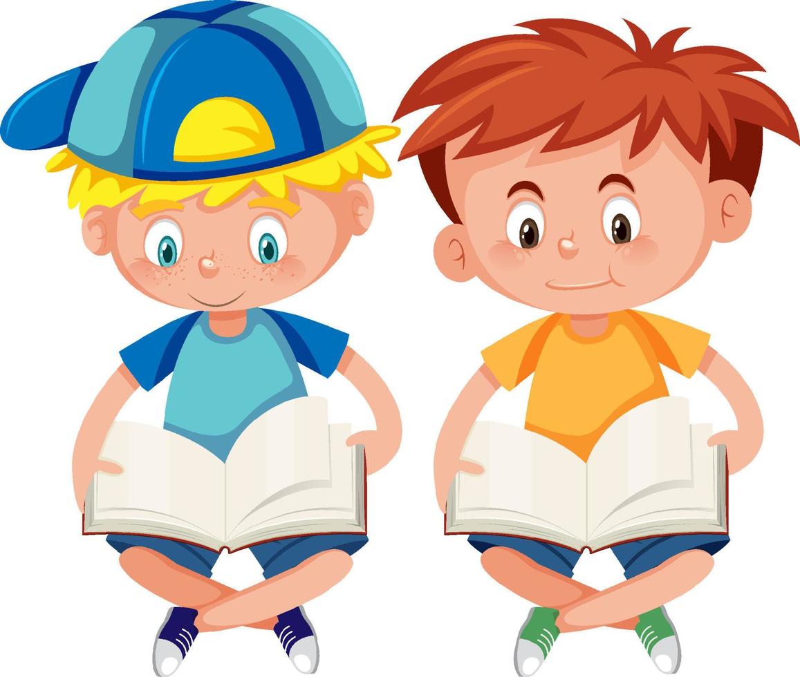 Boys reading a book on white background vector