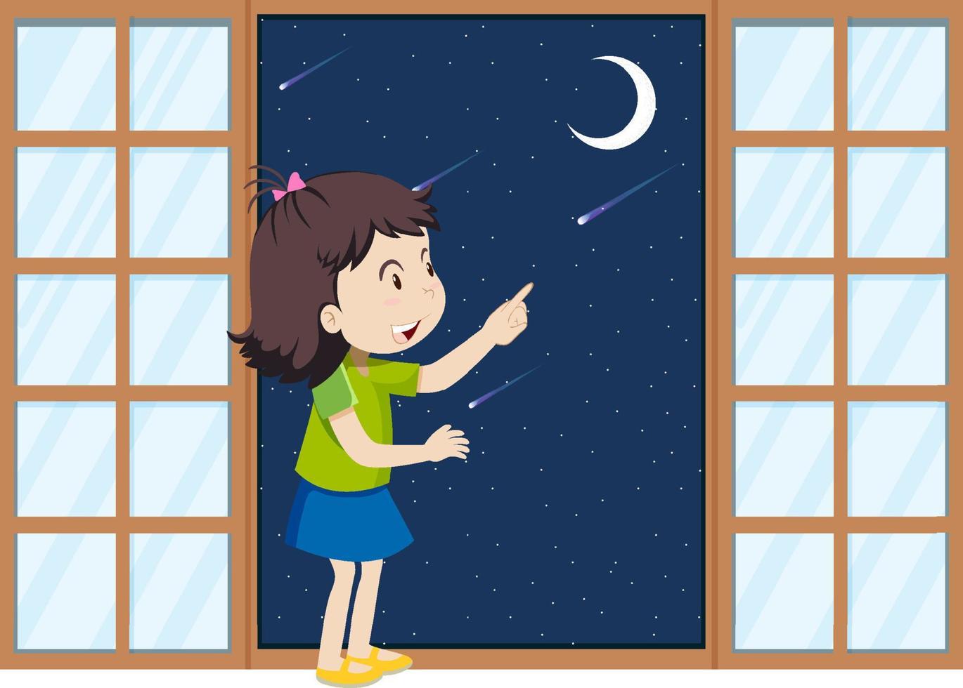 Girl pointing finger to the moon vector