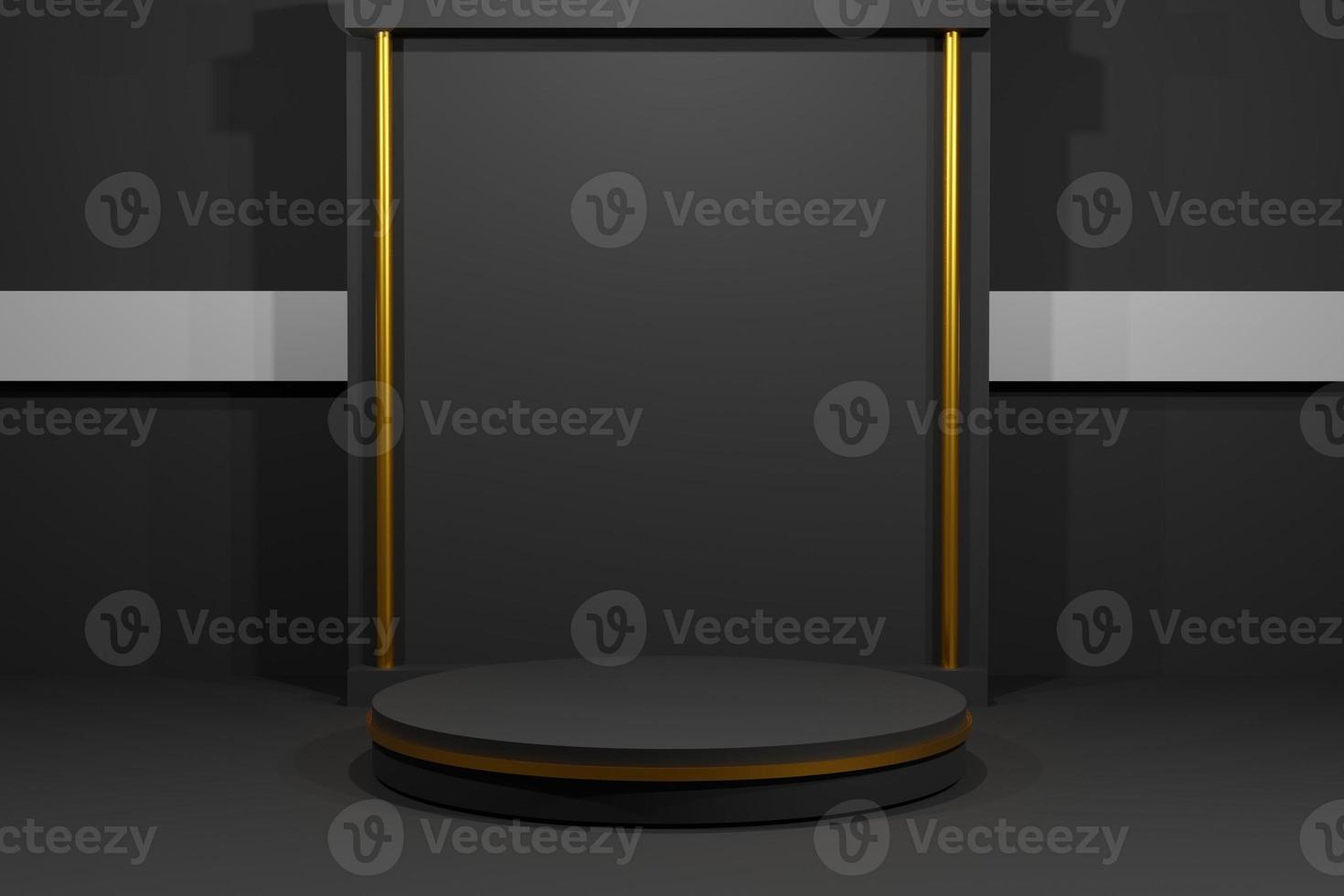 Cylinder podium minimal on dark background. Product presentation, Mock up, Stage pedestal or Platform. 3d rendering photo