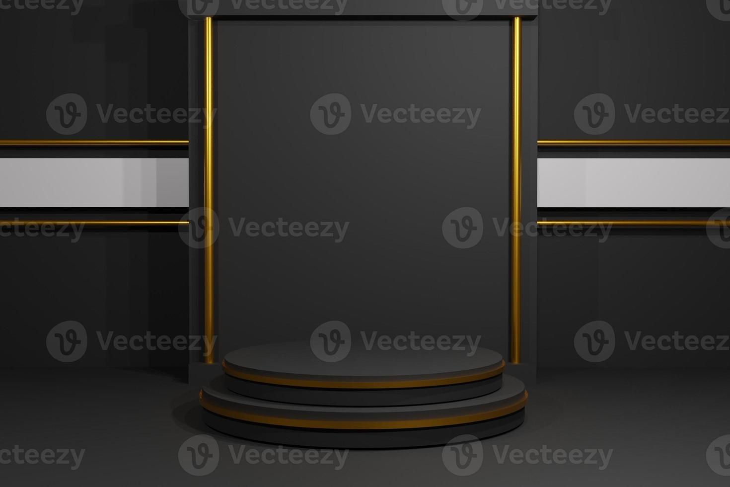 Cylinder podium minimal on dark background. Product presentation, Mock up, Stage pedestal or Platform. 3d rendering photo