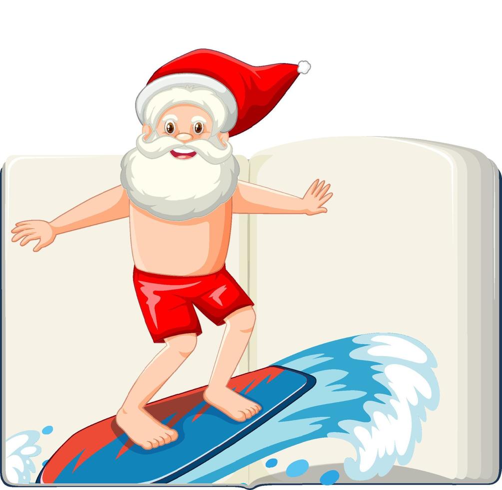 Summer Christmas with Santa Claus on surfboard vector