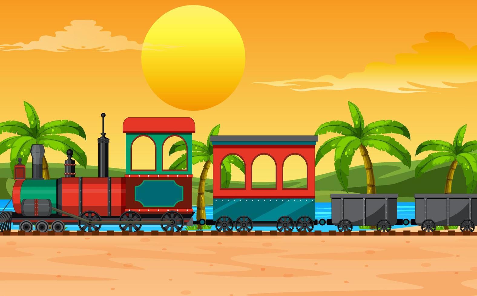 Outdoor scene with a steam locomotive train vector