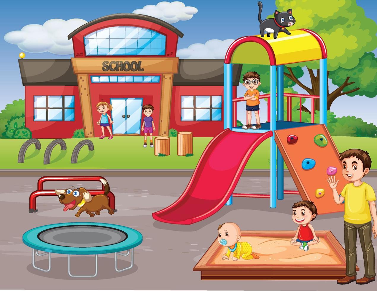 School scene with many kids vector