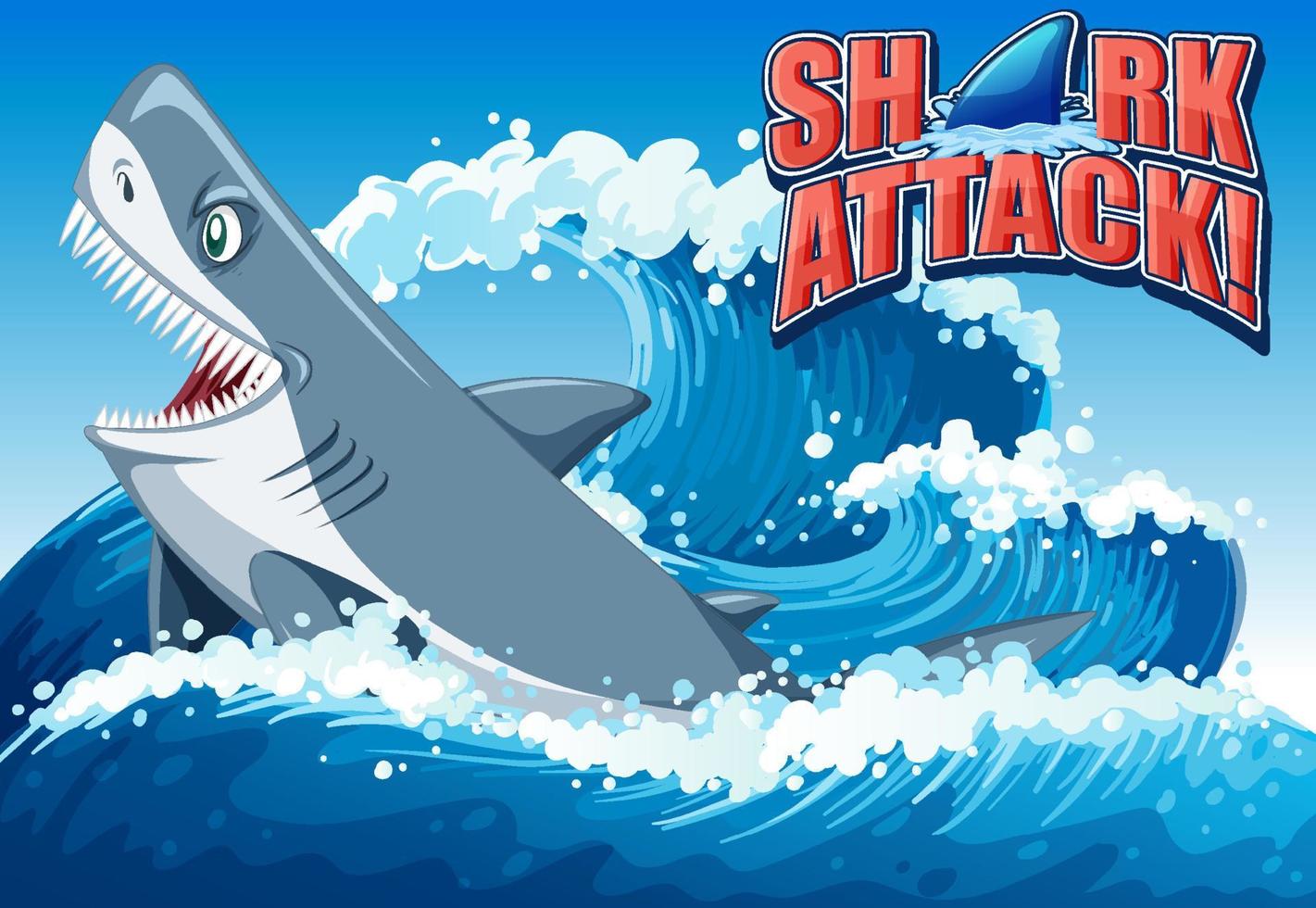 concepto de banner de ataque de tiburón con tiburón agresivo vector