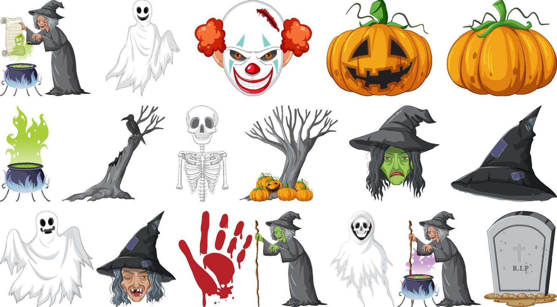 conjunto de halloween con monstruos aterradores vector