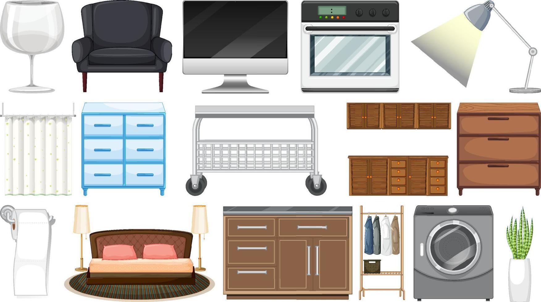 Furniture and household appliances on white background vector