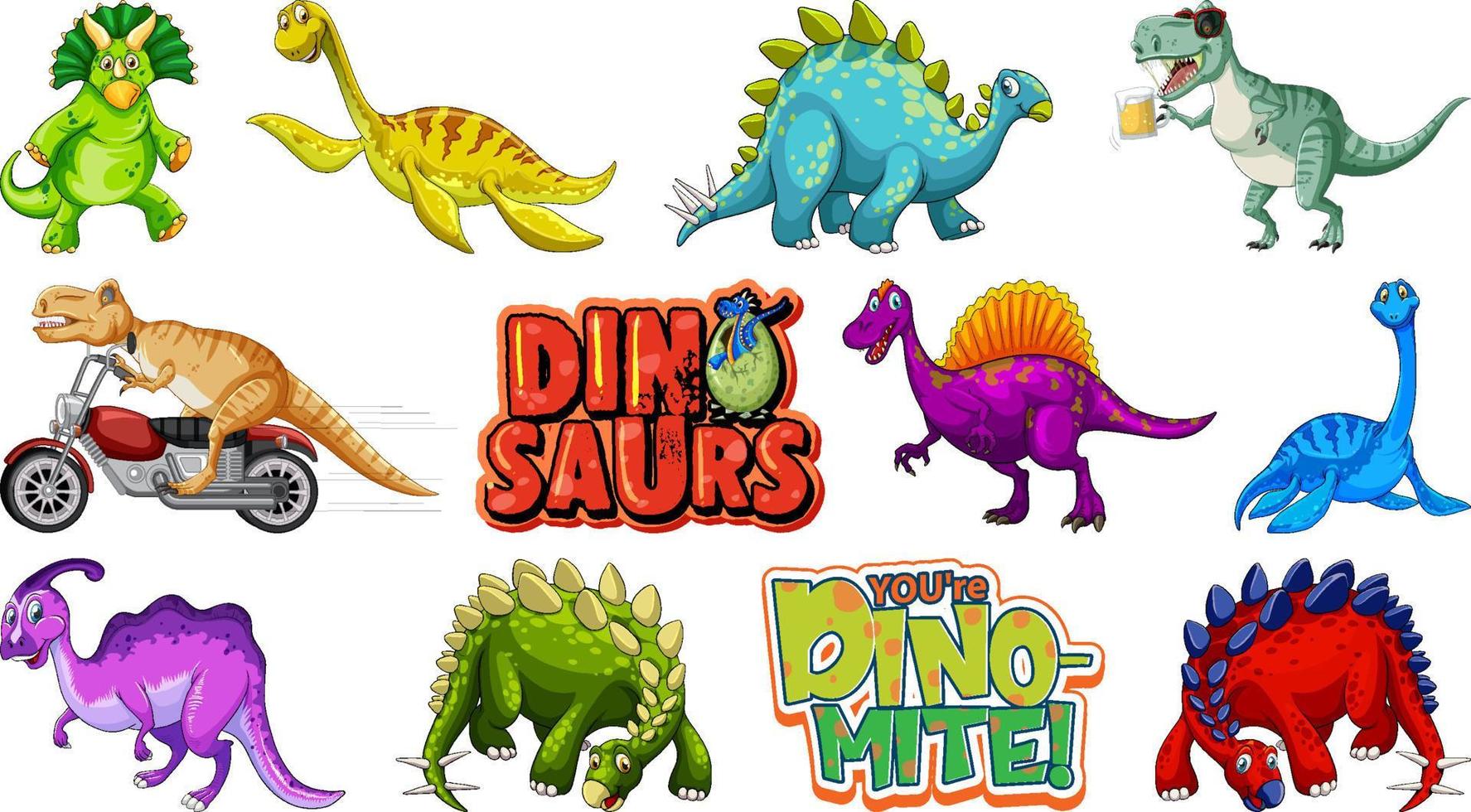 Many dinosaurs on white background vector