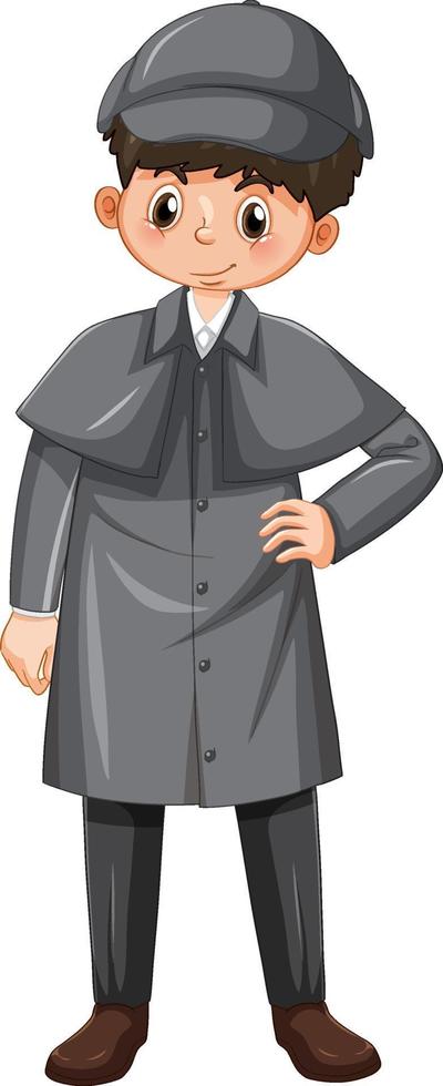 Male detective in black overcoat vector