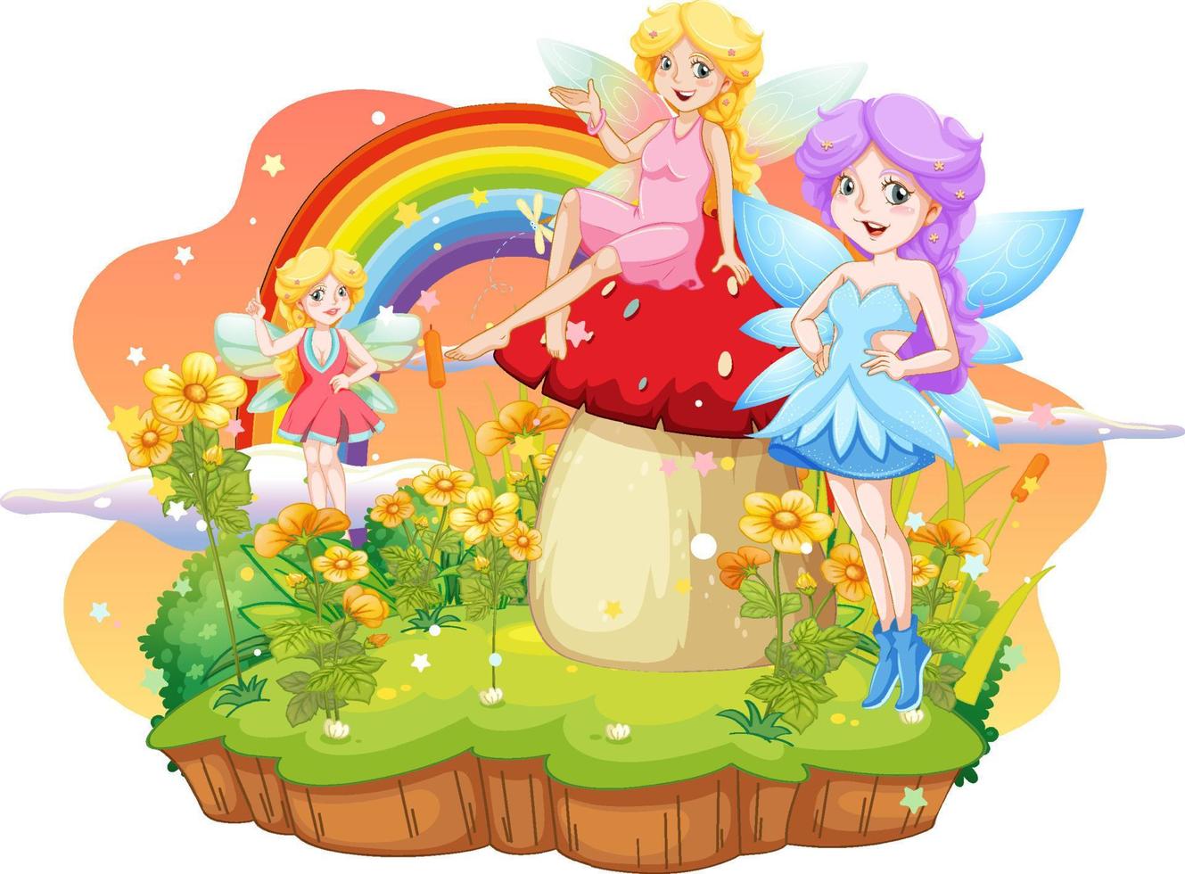 Set of isolated fantastic forests with beautiful fairies vector