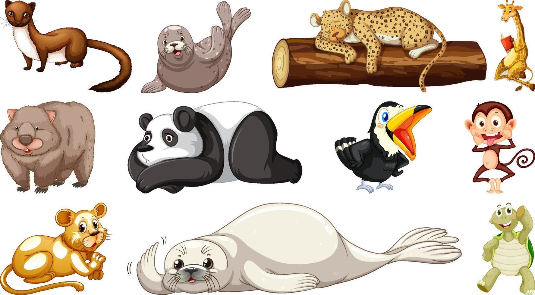 Different wild animals on white background vector