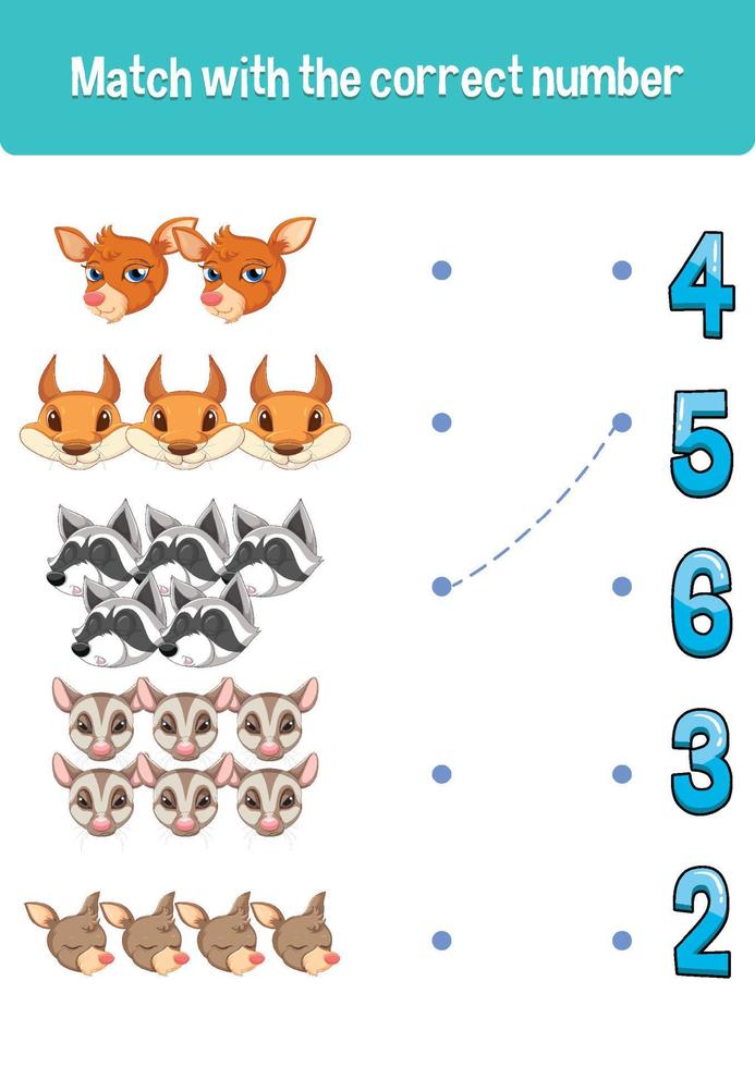 Worksheet design for matching numbers vector