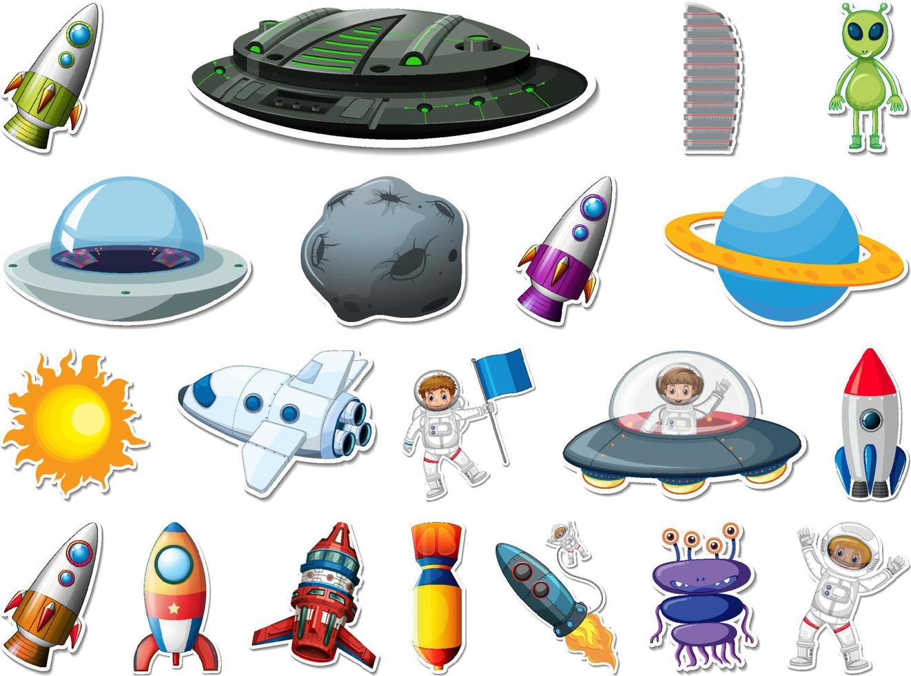 Sticker set of outer space objects and astronauts vector