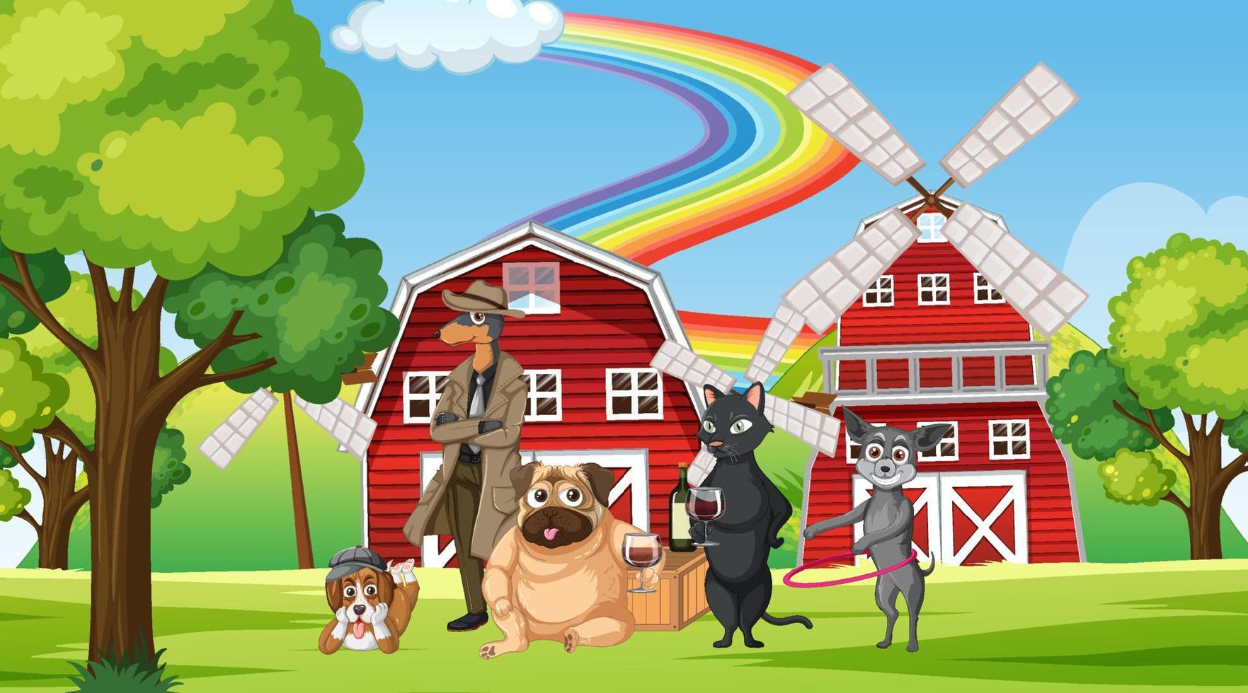 Set of different domestic animals in farm vector