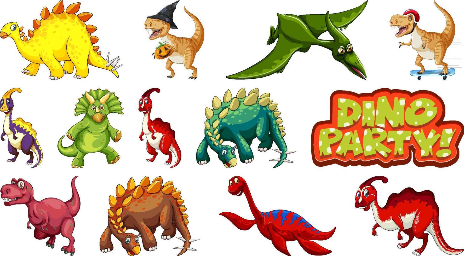 Many dinosaurs on white background vector