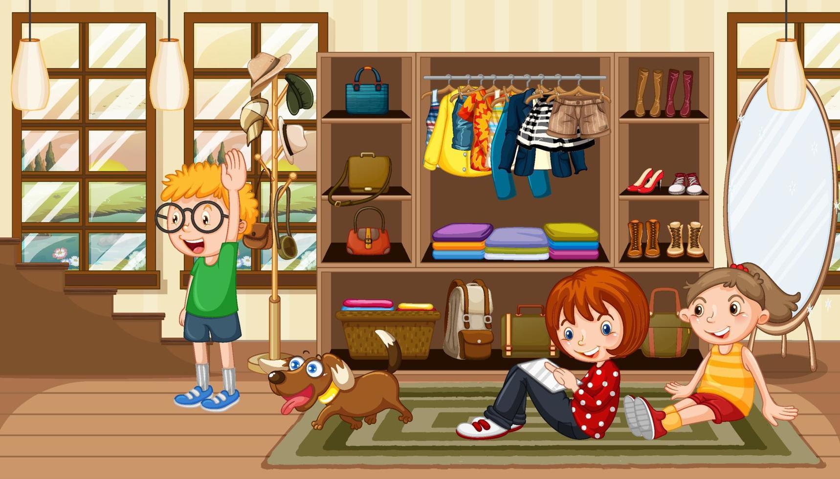 Many kids in the clothes shop vector