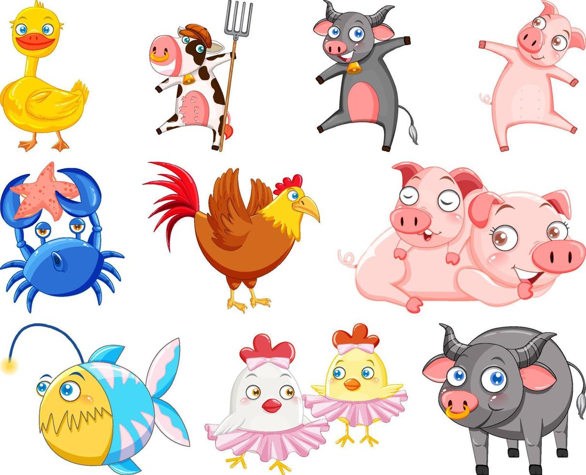 Cute animals with happy smile vector
