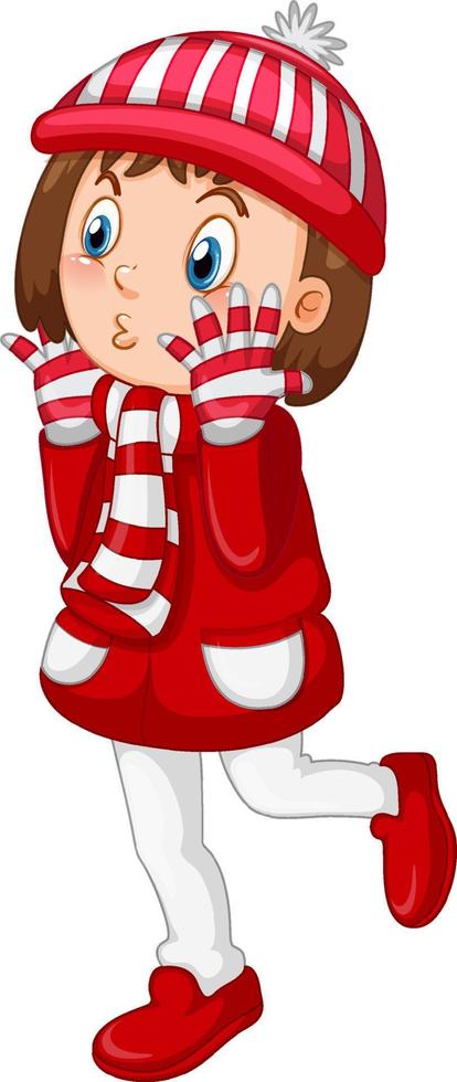 Cute girl in winter outfit cartoon vector