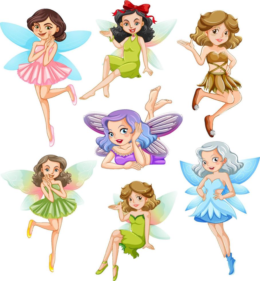 A set of lovely fairy on white background vector