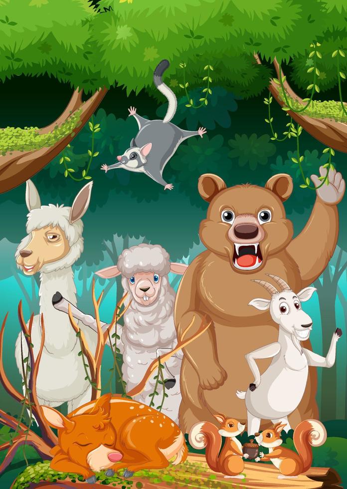 Scene with wild animals in the forest vector
