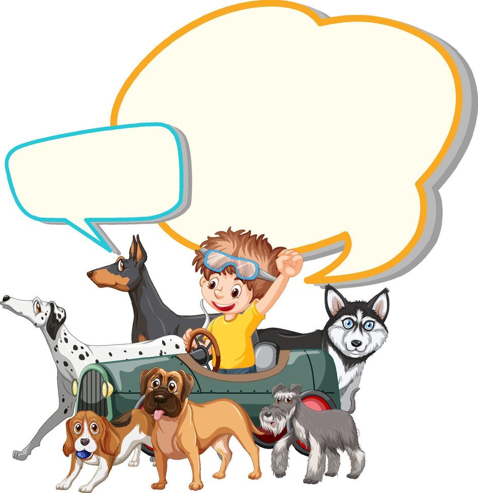 Speech bubble design with boy and dogs vector