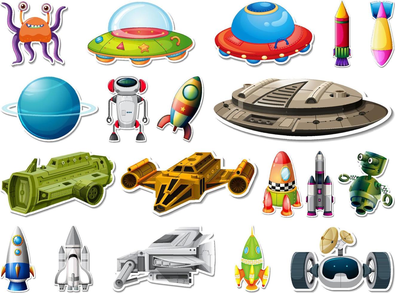 Sticker set of outer space objects and astronauts vector