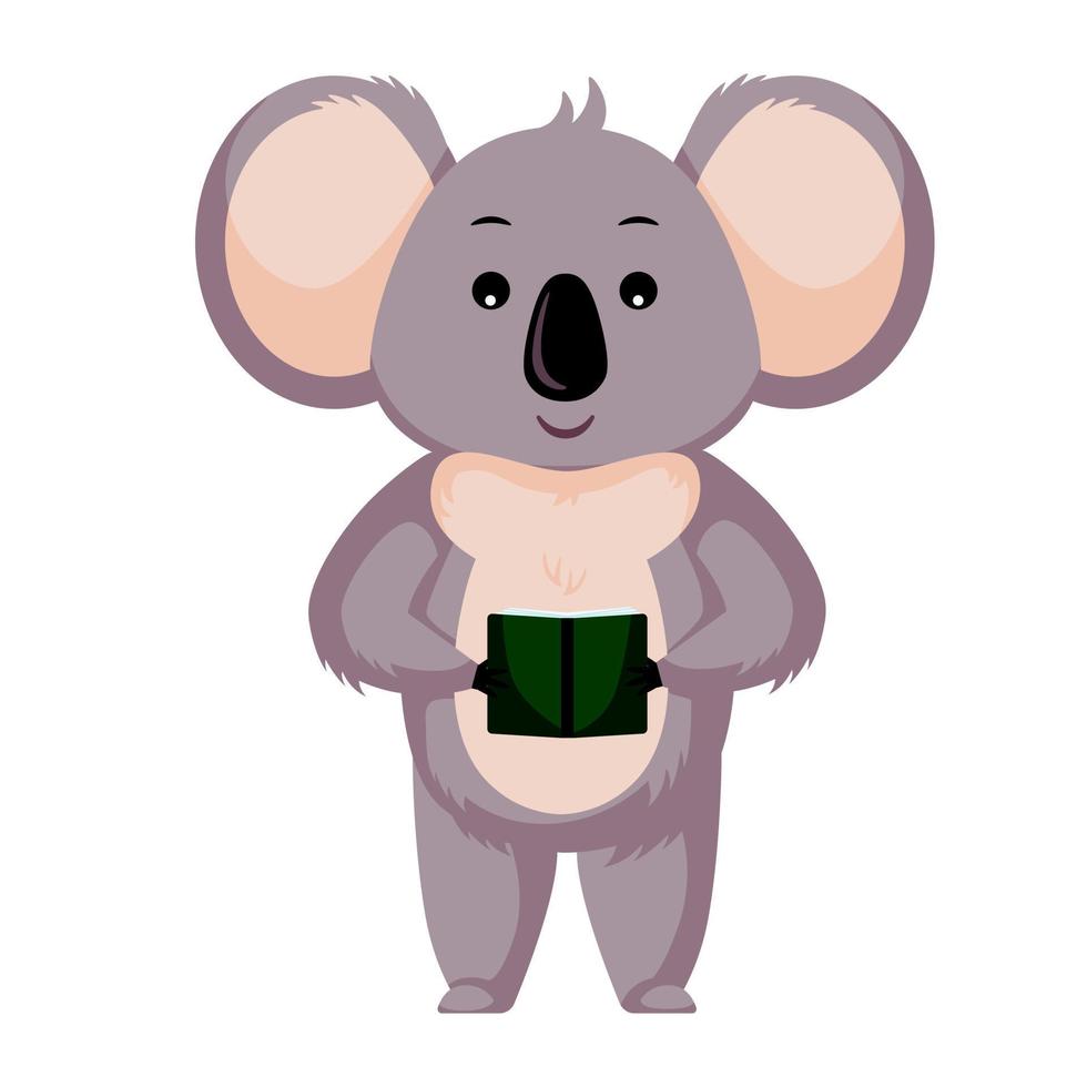 lindo libro de lectura de koala aislado sobre fondo blanco. estudiante de personaje de dibujos animados. vector