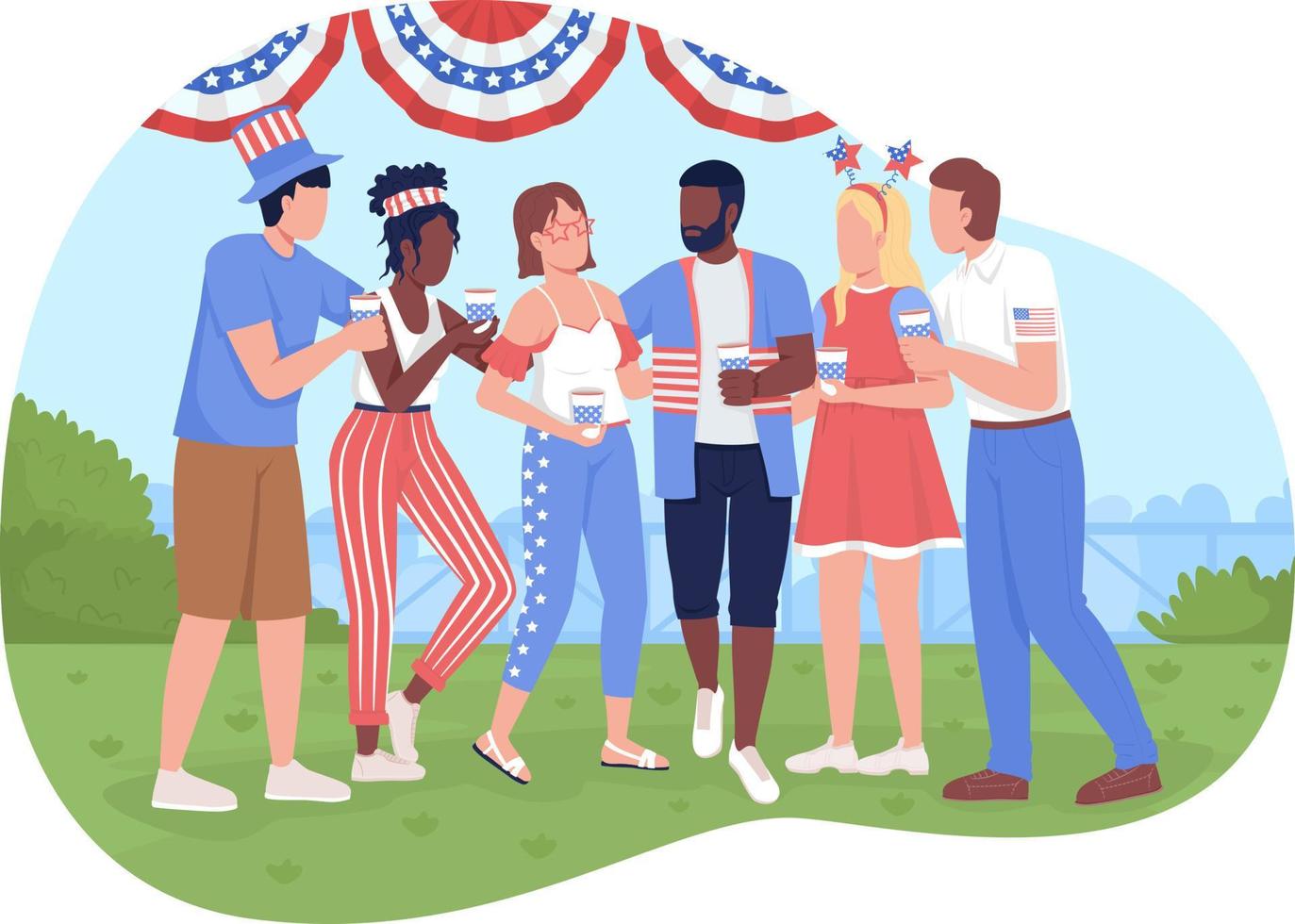 July fourth celebration party 2D vector isolated illustration