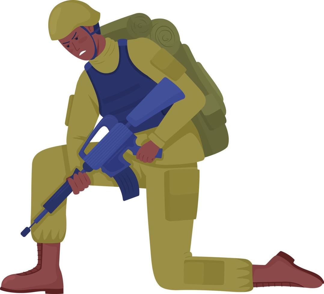 Military man with firearm semi flat color vector character